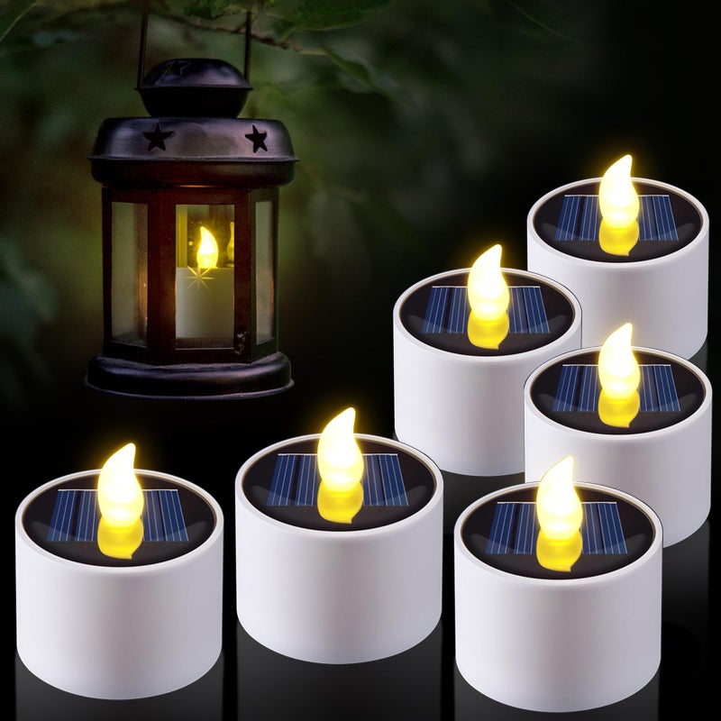 PChero Solar Candles Outdoor Waterproof, Pack of 6 LED Flameless Solar Tea Lights Candles with Dusk to Dawn Sensor for Windows Outside Lantern Porch Garden Patio Decor - Image 1